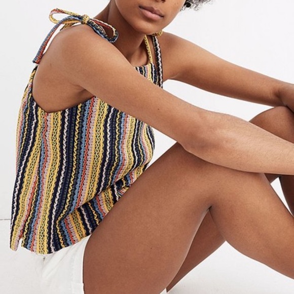 NWT Madewell Texture & Thread Tie-Shoulder Tank Top In Rainbow Crochet Size S - Picture 3 of 7